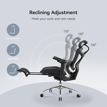 SIHOO Doro C300 Ergonomic Office Chair with Footrest, Ultra Soft 3D Armrests, Dynamic Lumbar Support for Home Office Chair, Adjustable Backrest Desk Chair, Big and Tall Computer Chair 2 Packs (Black)