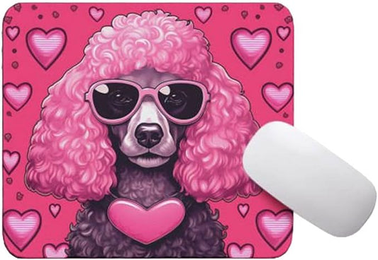 Pink Mousepad Glamour Dog Poodle Mouse Pad for Home Office Gaming Working Desk Computer Desktop Accessories Non-Slip Rubber Mousepad for Dog Lovers