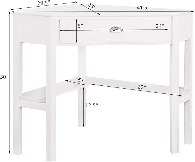 GOFLAME Computer Corner Desk, Wood Compact Home Office Writing Workstation with Drawer and Shelves, Laptop PC Corner Table for Small Space Home Office, White