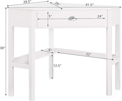 HOMGX Corner Desk With Storage Drawer and Shelves - Writing and Study Computer Workstation for Home Office, White