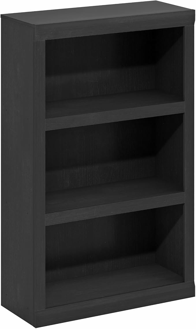 Furinno Rail Book Shelf, 3-Tier Bookshelf with Open Shelf, Bookcase with Classic Style Edges, 10 x 24.6 x 39, for Organization and Storage, for Living Room, Bedroom, Home Office, Blackwood