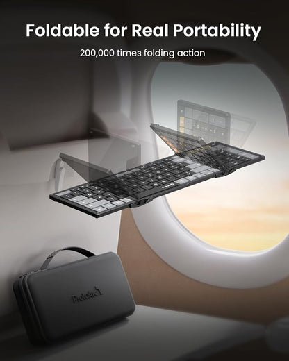 ProtoArc XKM01 CaseUp Foldable Bluetooth Keyboard Mouse Combo | Portable with Laptop Stand, Mobile Work Solution for On-the-Go, Compatible with Laptop PC Macbook, Windows Mac OS