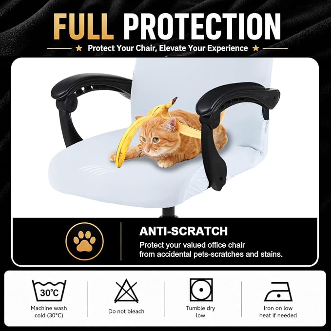 Elastic Computer Chair Cover with Durable Zipper - Protective Removable Washable Universal Office Desk Chair Seat Slip Cover - Stretchy Soft Anti-dust Desk Chair Seat Protector for Dogs, Cats, Pets