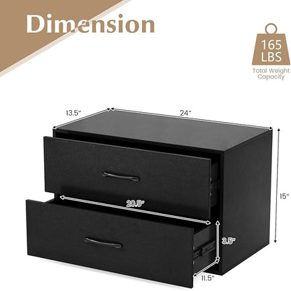 2 Drawer Lateral File Cabinet, Stackable Home Office Drawers, Under Desk Printer Stand, Low Storage Organizer, Horizontal Wooden Filing Cabinet for Study Living Room, No Wheels (2, Black)