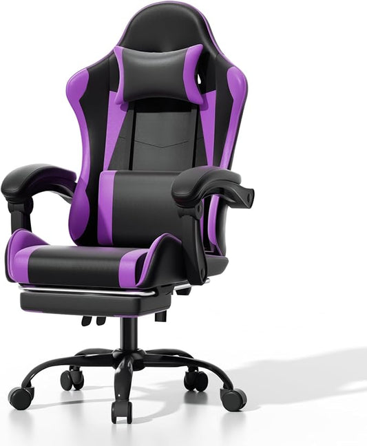 Athena Collection Gaming Chair, Ergonomic Gaming Chair with Footrest & Headrest Lumbar Support, Height Adjustable Swivel Computer Chair Office Chair for Adults(Purple)
