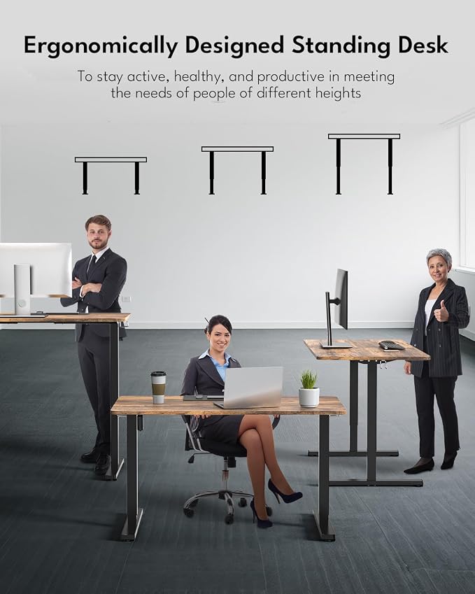 Standing Desk, Height Adjustable Electric Stand up Desk, 40 x 24 Inches Sit Stand Home Office Desk with Splice Board, Black Frame/Rustic Brown Top