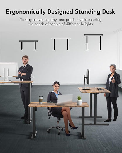 Standing Desk, Height Adjustable Electric Stand up Desk, 40 x 24 Inches Sit Stand Home Office Desk with Splice Board, Black Frame/Rustic Brown Top