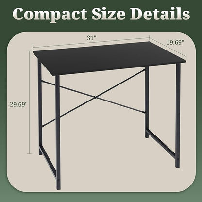 Computer Desk 32 Inch, Simple Home Office Desk Study Writing Table, Sturdy Metal Frame, Scratch-Resistant MDF Desktop for Bedroom Dorm Workspace Small Space, Black
