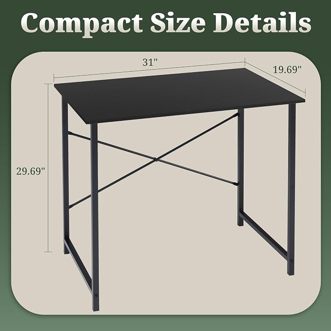 Computer Desk 40 Inch, Simple Home Office Desk Study Writing Table, Sturdy Metal Frame, Scratch-Resistant MDF Desktop for Bedroom Dorm Workspace Small Space, Black