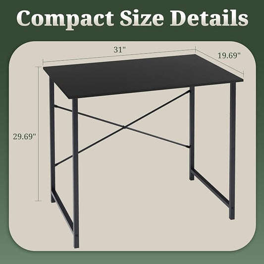 Computer Desk 40 Inch, Simple Home Office Desk Study Writing Table, Sturdy Metal Frame, Scratch-Resistant MDF Desktop for Bedroom Dorm Workspace Small Space, Black