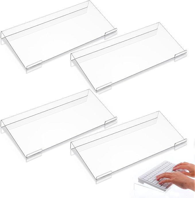 4 Pack Acrylic Computer Keyboard Stand, Clear Tilted Ergonomic Keyboard Tray Riser Holder for Office Desk, Home Use