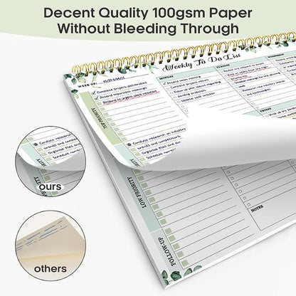Taja Weekly To Do List Notepad with 52 Undated Sheets（8.5"×11"）- Weekly Desk Planner for Women & Man, Work and Home - 1 Pack Serene Green