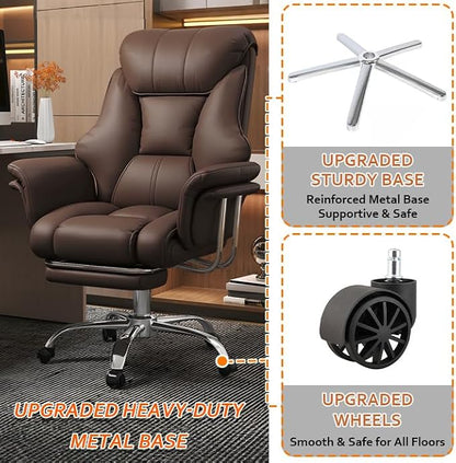 Big and Tall Office Chair 550 lbs Extra Wide Leather Executive Chair with Retractable Footrest, Heavy-Duty Ergonomic Chair, Adjustable Height Computer Gaming Chairs