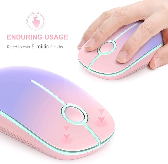 VssoPlor Wireless Mouse, 2.4G Slim Portable Computer Mice with Nano Receiver Quiet Silent Optical Laptop Mouse for Notebook, PC, Laptop, Computer-Pink to Purple