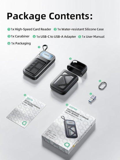 llano F15 2-in-1 High-Speed SD/Micro SD Card Reader Adapter(UHS-II Supported),Holder Case, Built-in Slot Storage, Compatible with iPhone, Android, PC, MacBook, Laptop, Dual Slot, USB Type-C 3.2 Gen1