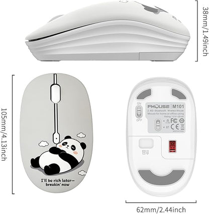 FMOUSE Cute Wireless Mouse, Bluetooth 2.4GHz Dual Mode with USB Receiver, Silent Click, AA Battery Powered, for Work Office Students, Compatible with Laptop Mac iPad PC (Slack Off Panda)