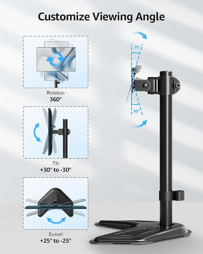 MOUNTUP Single Monitor Stands, Freestanding VESA Monitor Desk Mount fits 13'' to 32'' Computer Screen with Height Adjustable, Swivel, Tilt, Rotation, 17.6 lbs Load, For Home Office, VESA 75x75/100x100