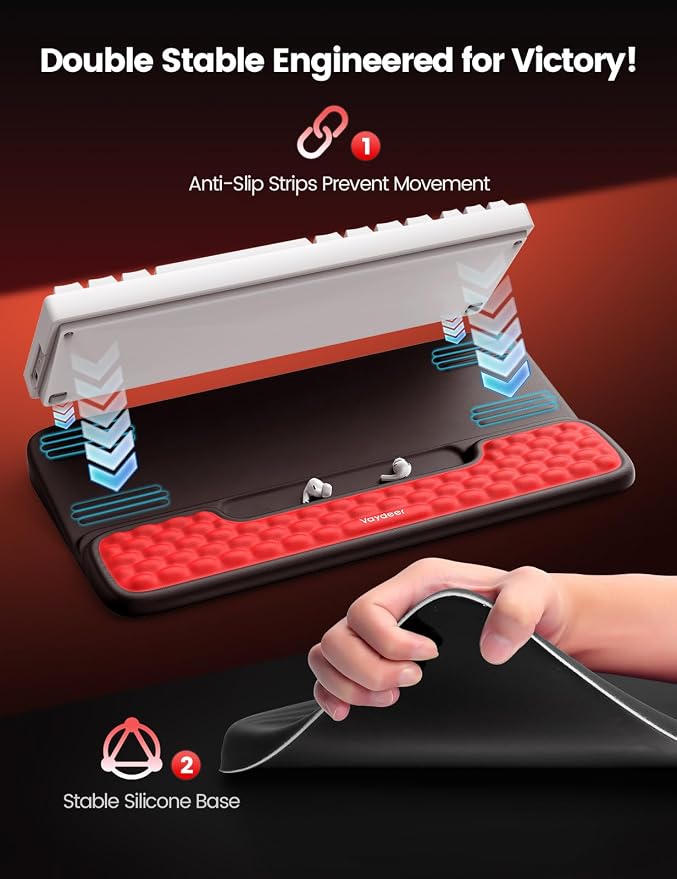 Vaydeer Keyboard Stand with Wrist Rest, Gaming Wrist Support Pad, Ergonomic Hand Rest Arm Memory Foam for Palm Typing Comfort, Keyboard Riser Holder Lifter Computer Desk Accessory Office Home-Black