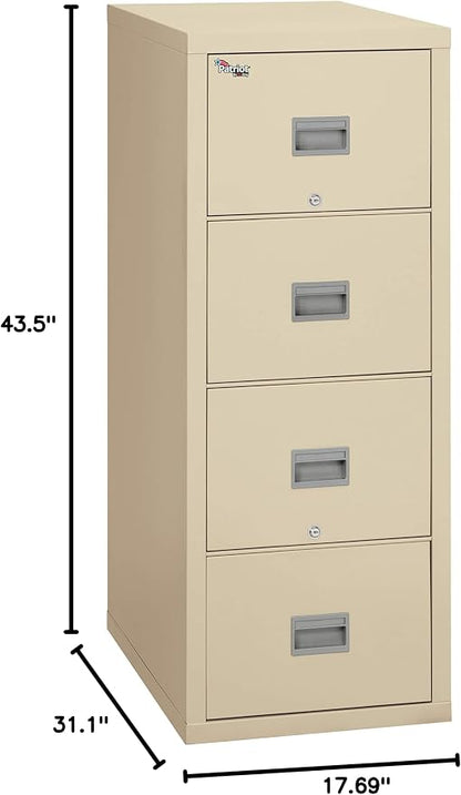 FireKing Patriot Vertical 4 Drawer Legal & Letter Fire Safe File Cabinet, Key Lock, 1 Hour Fire Rated UL Rated & Water Resistant, USA Made, Parchment