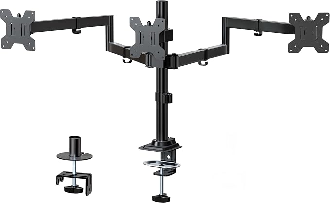 WALI Triple Monitor Mount, 3 Monitor Desk Mount for 13-27 inch Computer Screens, Holds up to 22 lbs, Triple Monitors Stand for Desk, with Tilt, Swivel, Rotation, VESA 75/100mm (M003S), Black