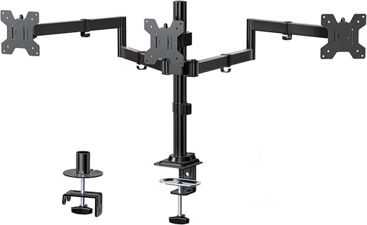 WALI Triple Monitor Mount, 3 Monitor Desk Mount for 13-27 inch Computer Screens, Holds up to 22 lbs, Triple Monitors Stand for Desk, with Tilt, Swivel, Rotation, VESA 75/100mm (M003S), Black