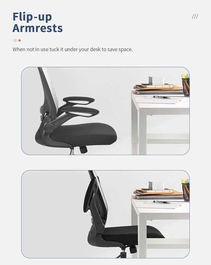 Office Chair Desk Computer Chair with Lumbar Support Flip-up Arms Swivel Rolling Executive Task Mesh Adjustable Ergonomic for Adults(White)