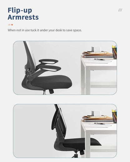 Office Chair Desk Computer Chair with Lumbar Support Flip-up Arms Swivel Rolling Executive Task Mesh Adjustable Ergonomic for Adults(White)