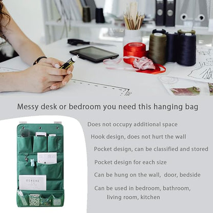 Hanging Organizer with Pockets – Wall & Door Storage Bag with 3 Sticky Hooks – Hanging Storage Organizer for Bathroom, Bedroom, Closet, Dorm, Washing Table (3Layer, Green)