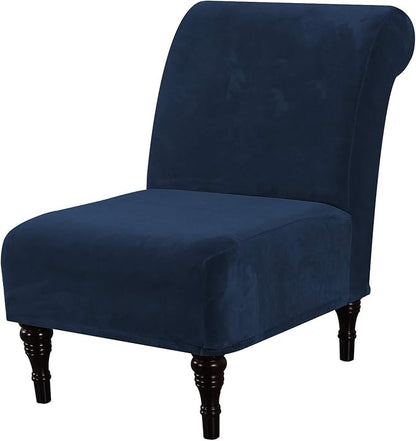 H.VERSAILTEX Armless Accent Chair Covers Thick Velvet Armless Chair Slipcovers High Stretch Chair Covers for Living Room Hotel Machine Washable Furniture Protector with Elastic Bottom, Navy