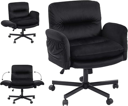 Bestier Criss Cross Office Chair with Flip-Up Armrests, Swivel Makeup Vanity Chair with Wheels & Side Pockets, Cross Legged Office Chair for Home Office, Bedroom, Black Velvet