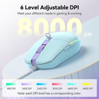 TECKNET Wired Mouse - USB Corded Mouse with RGB Backlit Full Size Optical Silent Mouse with Side Buttons,LED Plug and Play Wired Connection Office Mice for Desktop,PC,Laptop