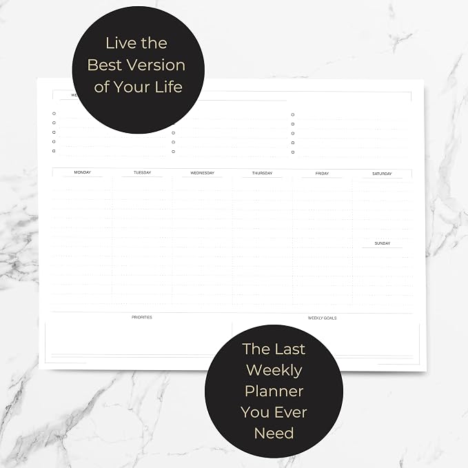 BLU MONACO Weekly Planner Notepad | Undated Planner Pad With 52 Tear-Off Sheets | Beautiful Weekly To Do List Notepad for Goals, Priorities and Task Tracking | 11” x 8.5” Desk Organizer Pad