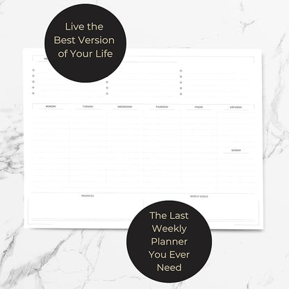 BLU MONACO Weekly Planner Notepad | Undated Planner Pad With 52 Tear-Off Sheets | Beautiful Weekly To Do List Notepad for Goals, Priorities and Task Tracking | 11” x 8.5” Desk Organizer Pad