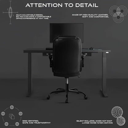 VITESSE Ergonomic Office Chair with Flip-up Armrests, Big and Tall Leather Executive Office Chair, High Back Lumbar Support Home Computer Desk Chair, Heavy and Duty Computer Chair (Black)