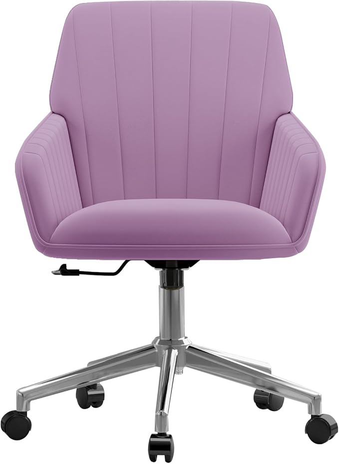 YISHENG Velvet Office Desk Chair with Silver Base, with Wheels,Modern Height Adjustable 360 Degree Swivel Upholstered Vanity Chairs with Arms for Living Room Bedroom,Light Purple