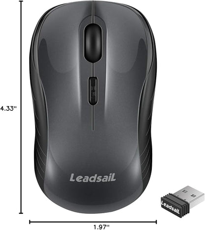 LeadsaiL Wireless Mouse, 2.4Ghz USB Cordless Mouse for Laptop, Compact Silent Mice, 4 Buttons, 3 Adjustable DPI, Ergonomic Optical Mouse for MacOS and Windows Coumpter, Notebook