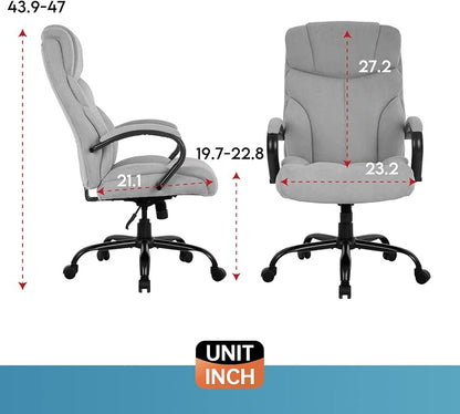 Office Chair Big and Tall 500lbs Wide Seat Desk Chair with Lumbar Support Arms High Back PU Leather Executive Task Ergonomic Computer Chair for Back Pain (Grey)