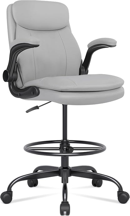 Misolant Leather Drafting Chair, Tall Office Chair for Standing Desk, High Executive Office Chair with Adjustable Height and Flip-up Armrest for Counter Height Desk