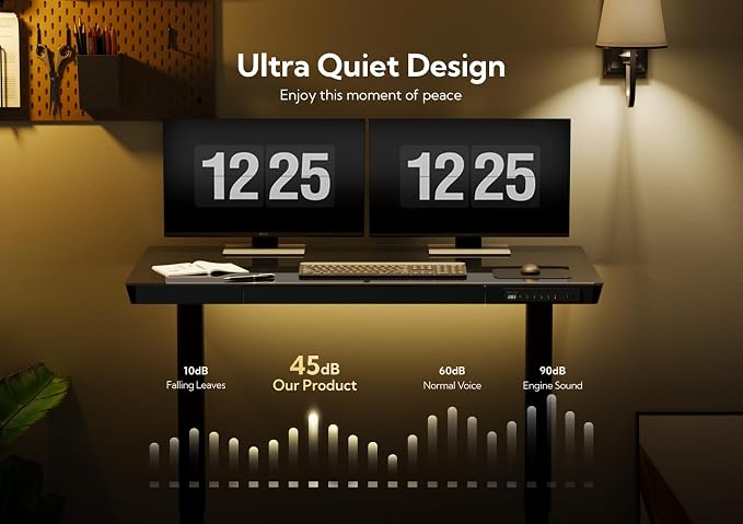 Claiks Small Glass Standing Desk with Drawers & USB Ports, 35 Inch Adjustable Stand Up Desks with Storage, Quick Install One-Piece Computer Desks for Small Space and Home Office, Black