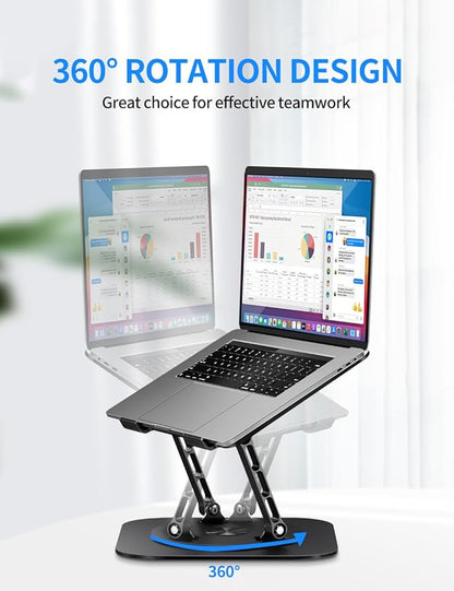AOEVI Adjustable Laptop Stand with 360 Rotating Base, Computer Stand for Laptop Ergonimic Foldable Laptop Riser for Desk Compatible with MacBook Pro/Air Notebook up to 16 Inches, Black