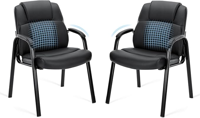 OLIXIS Waiting Room Chair Set of 2, Leather Office Desk Reception Guest Stationary Side Chairs with Padded Arms for Home Conference Lobby Area Meeting Church Medical Clinic Elderly Student