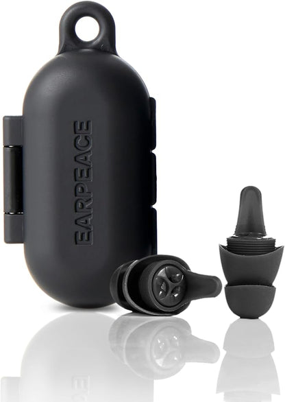 EARPEACE Everyday Noise Control & Noise Reduction Ear Plugs - High-Fidelity Earplugs, Comfortable & Reusable Earplugs for Travel, Sleep, Work, Snoring Blocking, Includes Carrying Case - Black