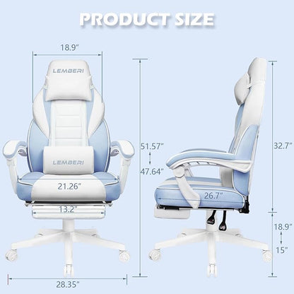 LEMBERI Big and Tall Gaming Chair 400lb Capacity, Heavy-Duty Office Chair with Reinforced Footrest, Wide Seat High Back PC Desk Chair with Linkage Armrests, Thickened Steel Frame, PU Leather