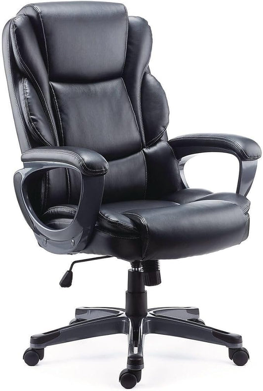 Alera Kirkdale Leather Manager Office Chair, High-Back Executive Computer Chair, Adjustable Seat Height, Supports Up to 275 lb, Black