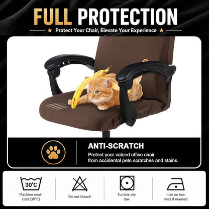 DIVA EN CAMINO DEC Universal Stretch Office Chair Cover with Durable Zipper, Soft Slipcover for Desk or High Back Chair, Mocha