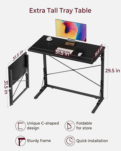 Vantic 31.5" Folding Desk, Foldable TV Tray Table for Eating on Couch, Extra Large TV Dinner Trays, Portable Fold Computer Writing Desk Table for Home Office, Black