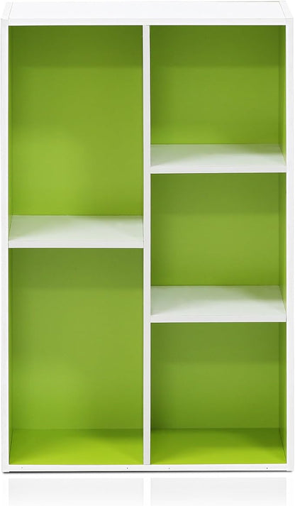 Furinno LUDER Book Shelf, 5-Cube Bookshelf, Reversible Bookcase, 9.4 x 19.5 x 31.5, Easy Assembly, for Living Room, Bedroom, Home Office, White/Green