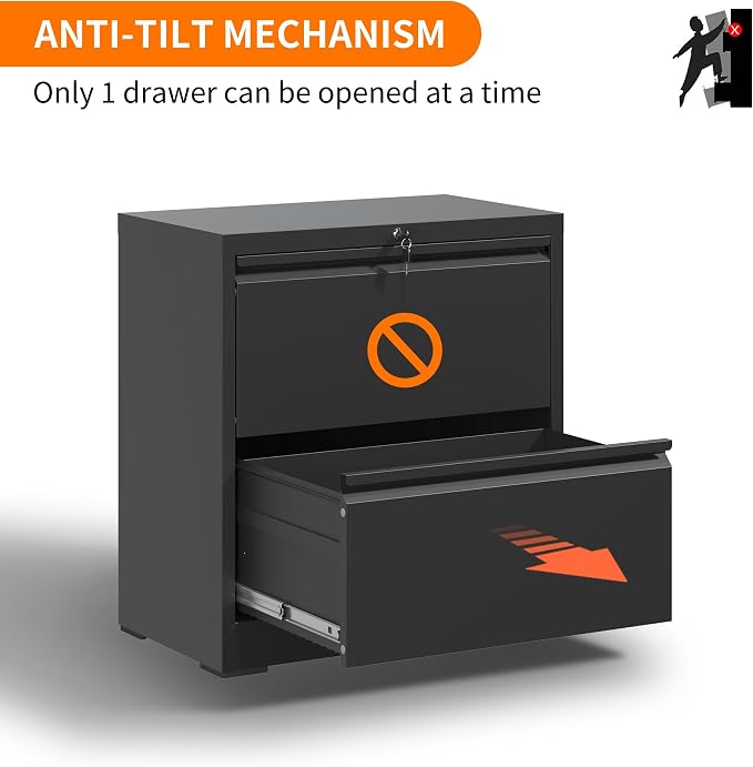 IKIMI Lateral File Cabinets 2 Drawer,Metal Lateral Filing Cabinet for Home Office,Wide Steel Storage Commercial Drawer Cabinet for Legal/Letter/A4 Size Assembly Required