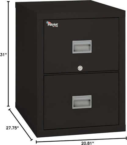 FireKing Patriot 2P2131-CBL Insulated UL Class 350 one-Hour Fire Rated Vertical Filing Cabinet with 2 Drawers, Deep Legal Size, 31-9/16" Length x 20-13/16" Width x 27-3/4" Height, Black