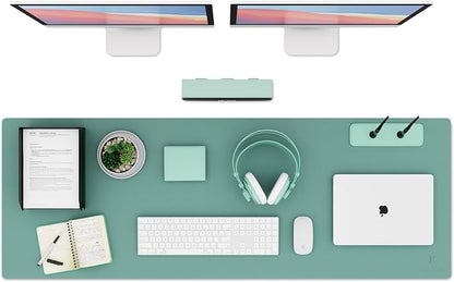 K KNODEL Large Office Leather Desk Mat, Mouse and Keyboard Pad, Computer and Laptop Mat, Desktop Protector and Cover, Writing Pad and Blotter (47.2"x17", Green)